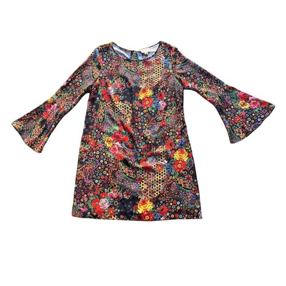 ECI New York Multicolor Floral Bell Sleeve Dress Sz 10 Boho Fall Style Festival - Picture 4 of 9